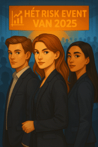 Drie jonge professionals — twee vrouwen en één man — staan op de voorgrond in een conferentie-omgeving. De professionals kijken vastberaden wat symbool staat voor bewustzijn, samenwerking en leiderschap binnen het risk-domein.
De oranje banner boven hen draagt de titel “Hét Risk Event van 2025”, een verwijzing naar het toonaangevende evenement waar CRO’s, Risk Managers en FinCrimeFighters samenkomen om inzichten te delen over enterprise riskmanagement, compliance en AI-gedreven risico’s.
